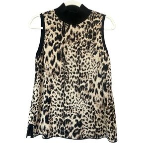 Chico's Knit Mock Neck Animal Print Sleeveless Sweater Office Cozy Layer Sz L